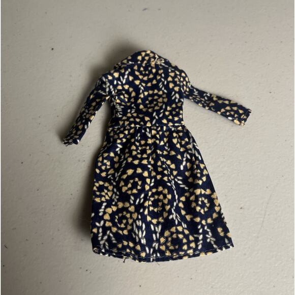 Vintage MEGO Grandma Esther The Waltons Dress Outfit 1974 Navy Blue Gold Hearts - Picture 2 of 4